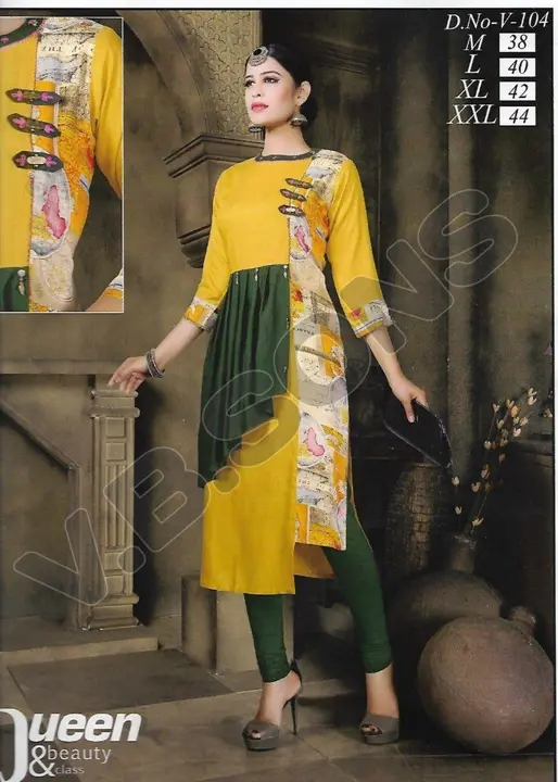 Yellow and green colour Rayon slub designer kurti uploaded by V B Sons on 5/30/2024