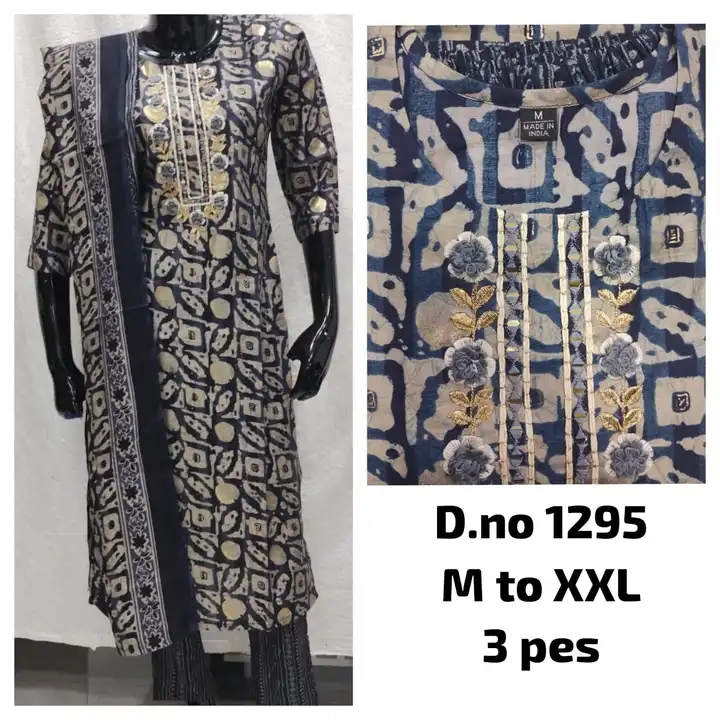 Blue & Gold Floral Muslin Fabric Kurta Set  uploaded by business on 6/20/2023