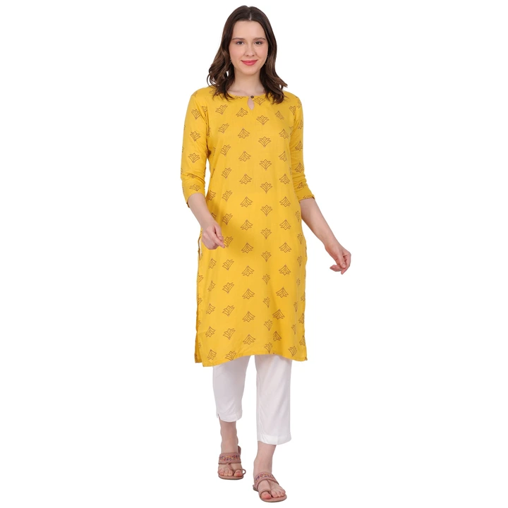 Rayon Floral Print Long Kurti with White Pant uploaded by MI GROUP GARMENTS on 5/28/2024