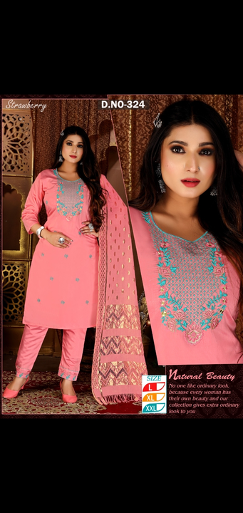 3 pcs dupatta sets chander pant with kurti and dupatta sets work heavy fancy chanderi designer half  uploaded by Radha Creation , Maira sales for Readymade items on 6/20/2023