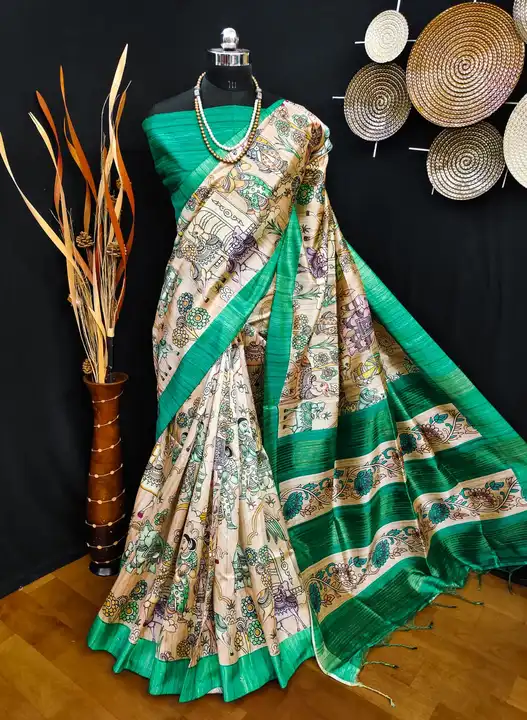 Soft Tussar silk saree with all kalamkari print uploaded by Suyukti fab on 6/20/2023