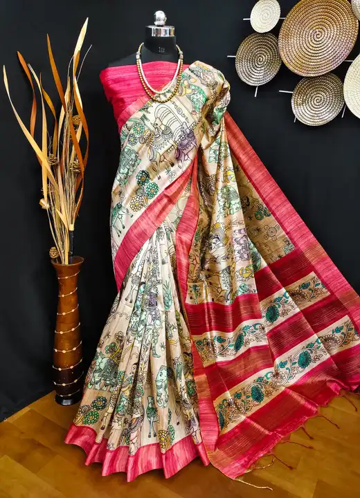 Soft Tussar silk saree with all kalamkari print uploaded by Suyukti fab on 6/20/2023