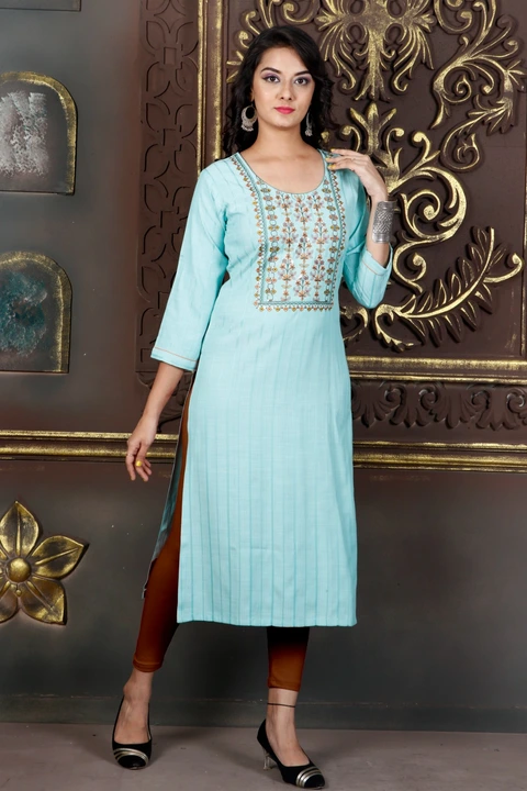 Sky Blue colour Heavy Rayon Two tone designer Straight Kurti  uploaded by V B Sons on 5/28/2024