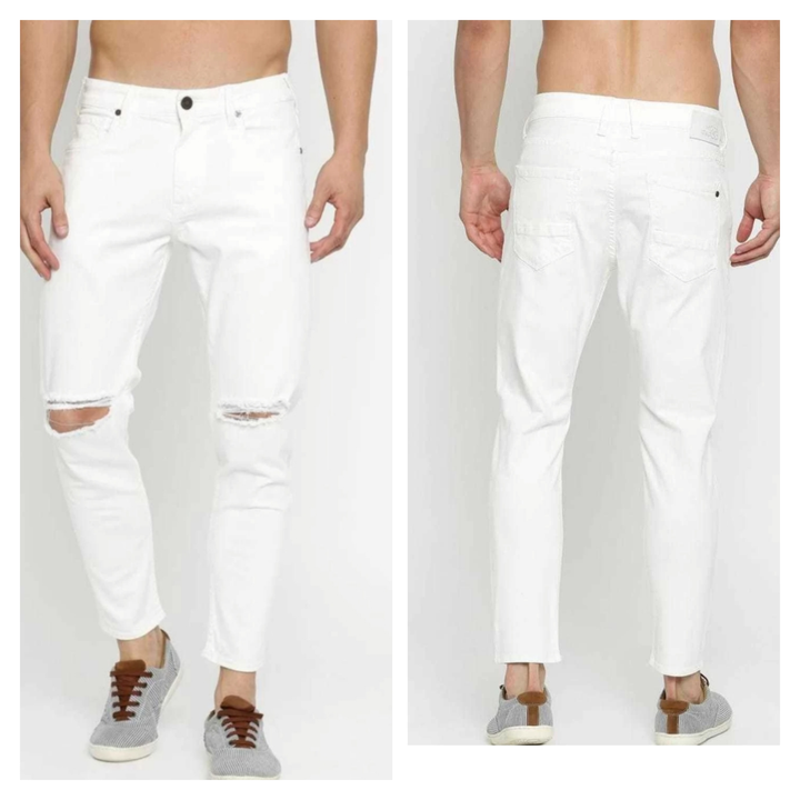mens white knee cut jeans  uploaded by Style collection on 6/20/2023