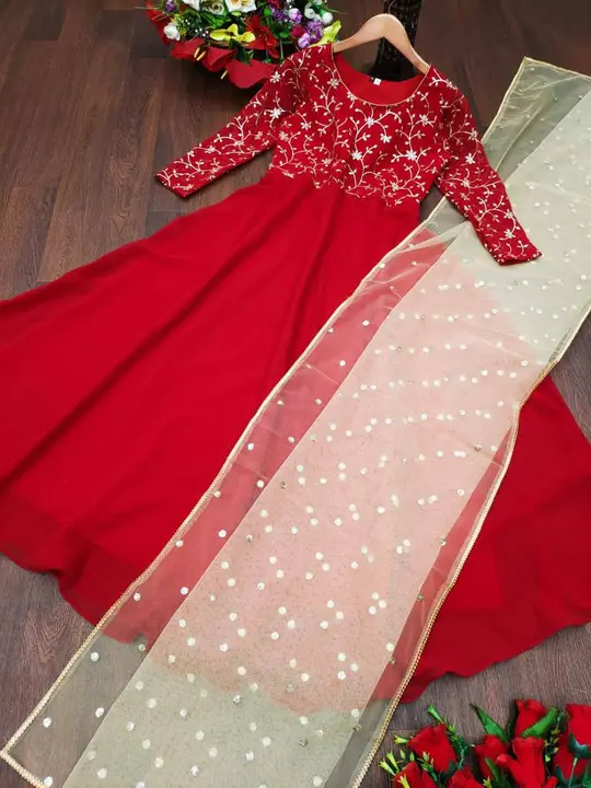 Red embroidered georgette  uploaded by Leedon hub on 6/20/2023