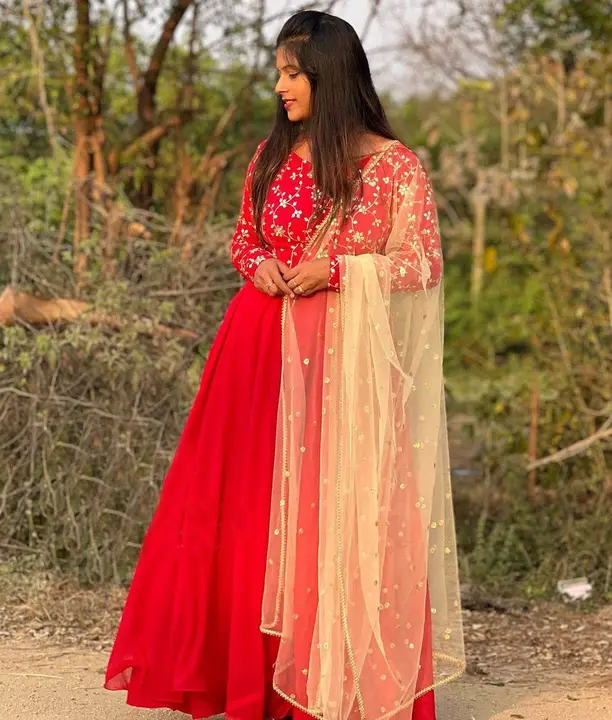 Red embroidered georgette  uploaded by Leedon hub on 6/20/2023