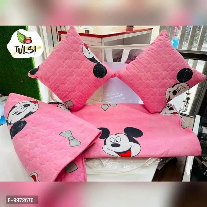 Glace Cotton Double Bedsheet With 2Qulited Pillow Covers And 2Cusion Cover, Pack Of 5 uploaded by VAIBHAV COLLECTIONS on 6/20/2023