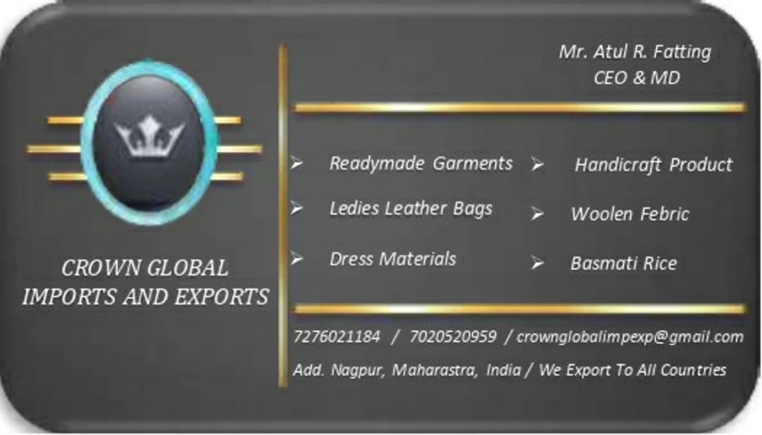Visiting card store images of Crown global imports and exports