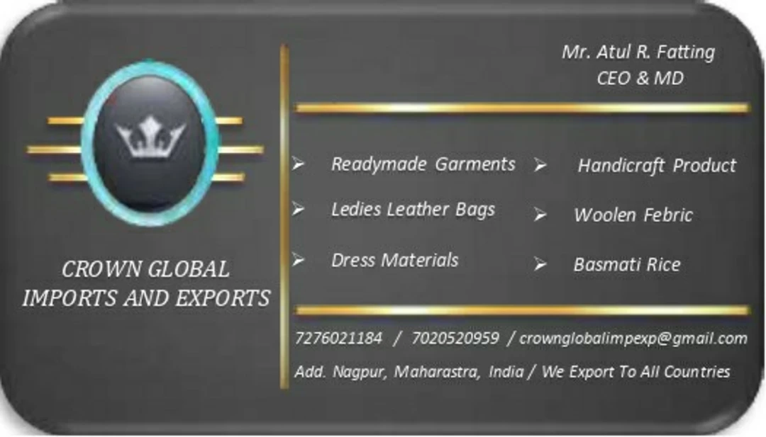 Visiting card store images of Crown global imports and exports