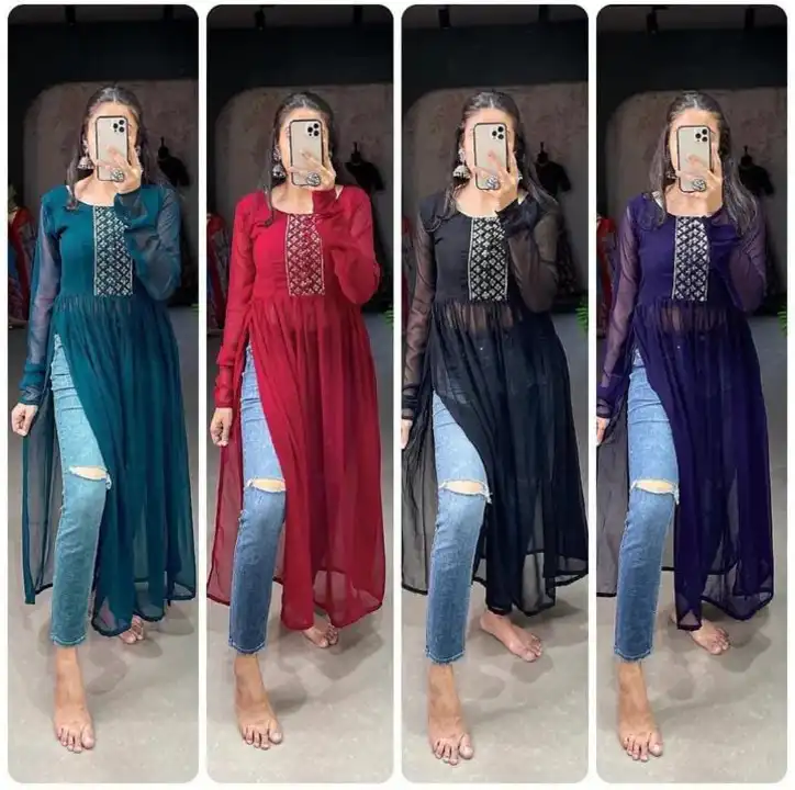 Georgette nayra cut kurti  uploaded by business on 6/20/2023