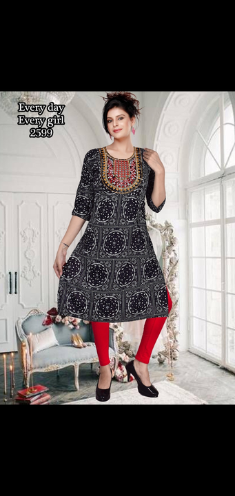 Nayra cut kurtis printed embroidery straight half selevess fancy heavy regular kurtis readymate item uploaded by Radha Creation , Maira sales for Readymade items on 6/20/2023