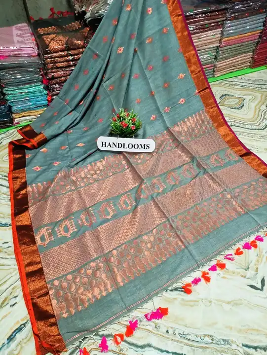 ▪️Fulia Khadi Cotton Coper jori Mina Buti  
Handloom saree  uploaded by business on 6/21/2023