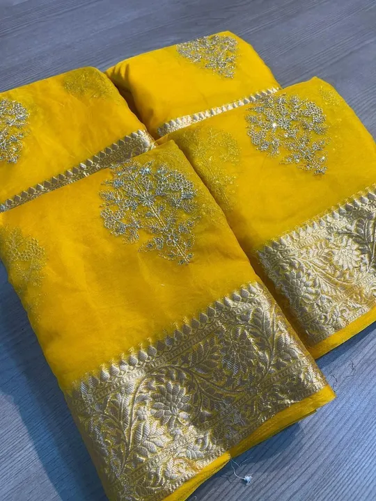 Kanchipuram Orgenza jacquard Multi Squence Full Worked Saree uploaded by Celeb Styles on 6/21/2023