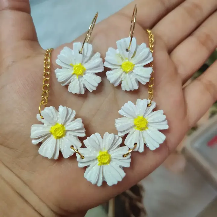 Flower Hoop earrings with necklace  uploaded by Elegant Gallery on 6/21/2023