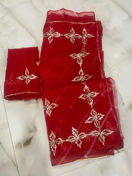 Today sale price only 

🥳Pure Organza Fabric......🥻

💃🏻 Sawan Special Cool 😎Fancy Colour  Match uploaded by Gotapatti manufacturer on 6/22/2023