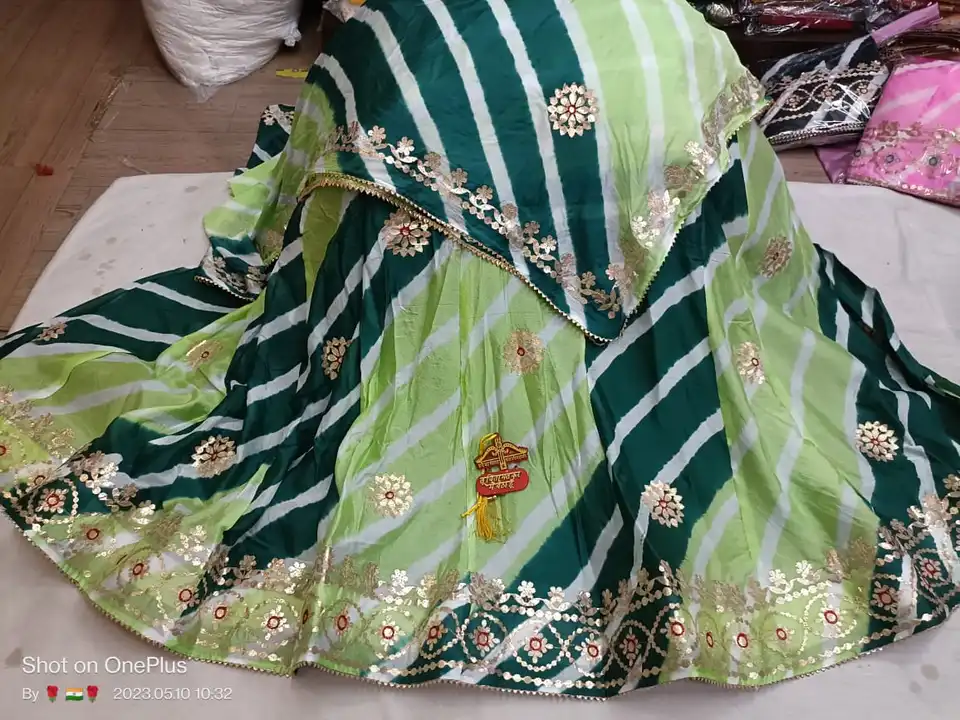 *Jai shree shyam ji* 
🦚DS chinon  lehnga with gota work & fancy lahriya dyeing 
🦚With pure DS chin uploaded by Gotapatti manufacturer on 6/22/2023