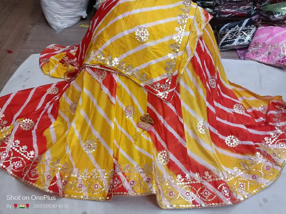 *Jai shree shyam ji* 
🦚DS chinon  lehnga with gota work & fancy lahriya dyeing 
🦚With pure DS chin uploaded by Gotapatti manufacturer on 6/22/2023