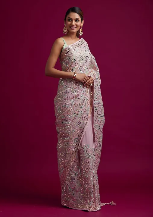 DESIGNER EMBRODERY WORK SAREE WITH SOFT GEORGATE FABRIC WITH DESIGNER EMBRODERY THREAD uploaded by Celeb Styles on 6/22/2023