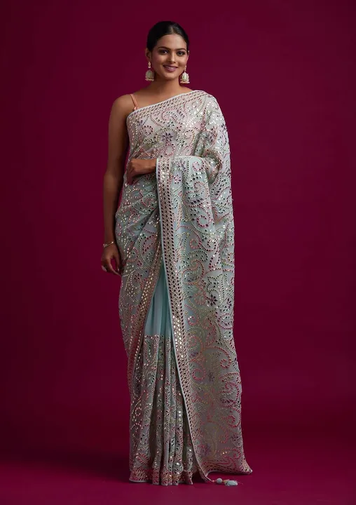 DESIGNER EMBRODERY WORK SAREE WITH SOFT GEORGATE FABRIC WITH DESIGNER EMBRODERY THREAD uploaded by Celeb Styles on 6/22/2023