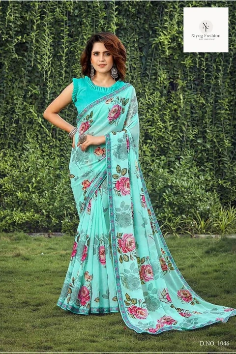 Georgette printed saree uploaded by Niyog Fashion on 6/22/2023