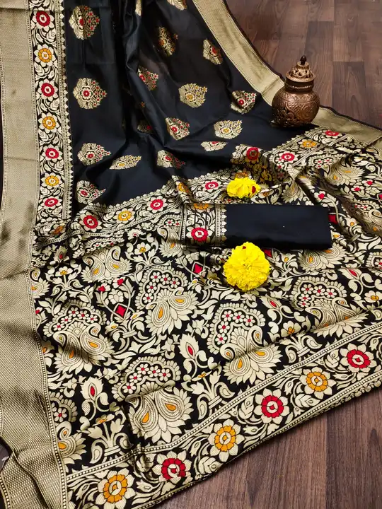 black banarasi silk saree uploaded by Niyog Fashion on 6/22/2023
