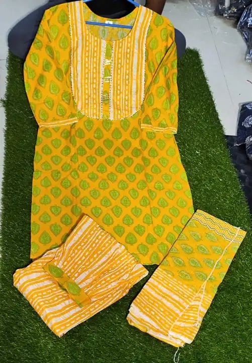 Jaipuri print  cotton fabric Afgani pant kurta with mulmul duptta set uploaded by Jaipuri Fashion World  on 6/22/2023