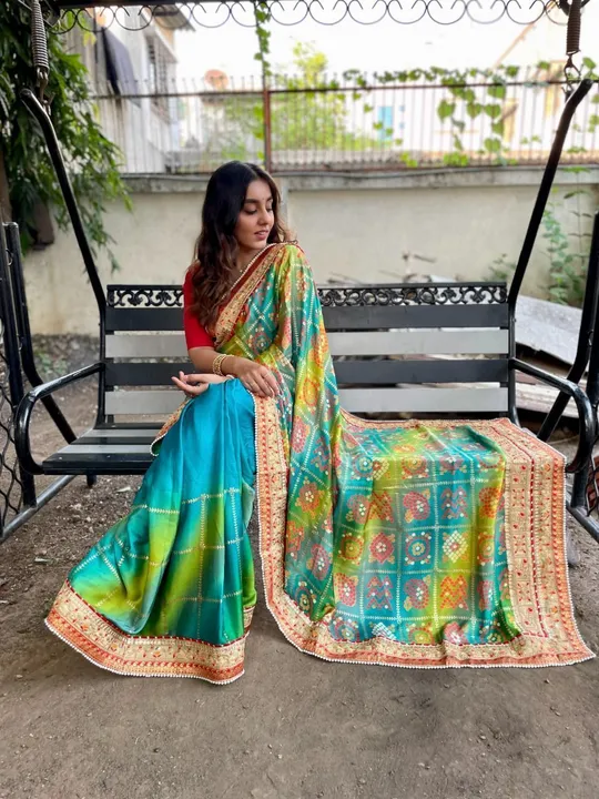 Heavy Bright Moss (soft) material with fancy bandhej print* Beautiful threads * uploaded by ShopiStyle on 6/22/2023