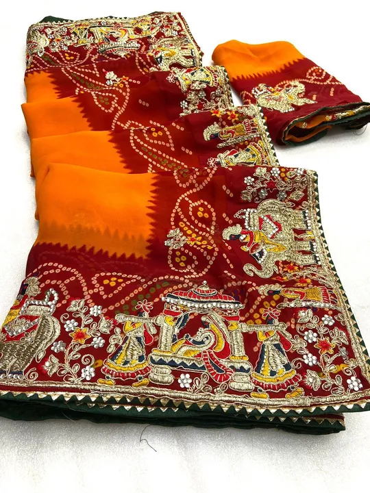 🎊SUPERHIT DESIGN🎊*DOLI BANDHEJ.....*Beautiful saree with all over heavy coding and thread work uploaded by ShopiStyle on 6/22/2023