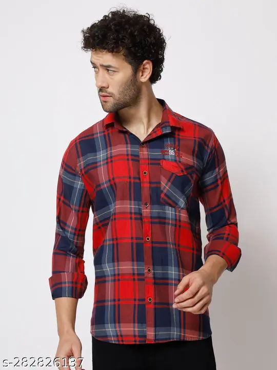 Men polycotton checked stylish single pocket shirt 3 colour  size M L  uploaded by Jaipur Enterprises on 6/22/2023