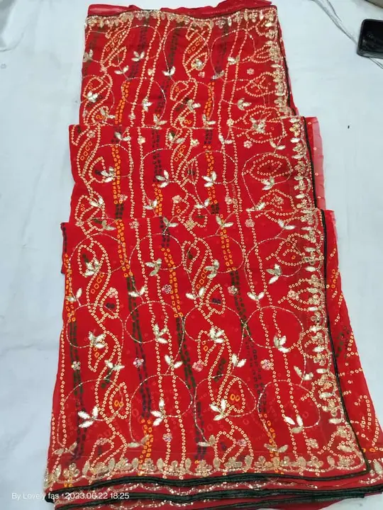 Red Semi Georgette Saree with Handwork design uploaded by Lovely fashion on 6/22/2023