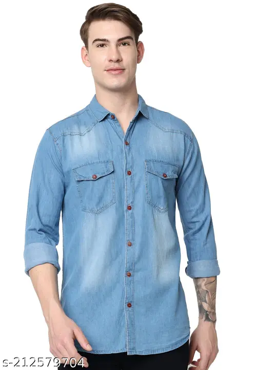 Men Denim Washed Double Pocket Shirt 3 colour all size S M L XL uploaded by Jaipur Enterprises on 6/22/2023