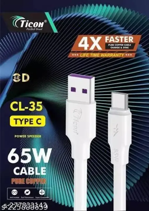 Ticon 65W 4X Faster Charging & Data Cable uploaded by EKVIRA ENTERPRISES on 6/22/2023