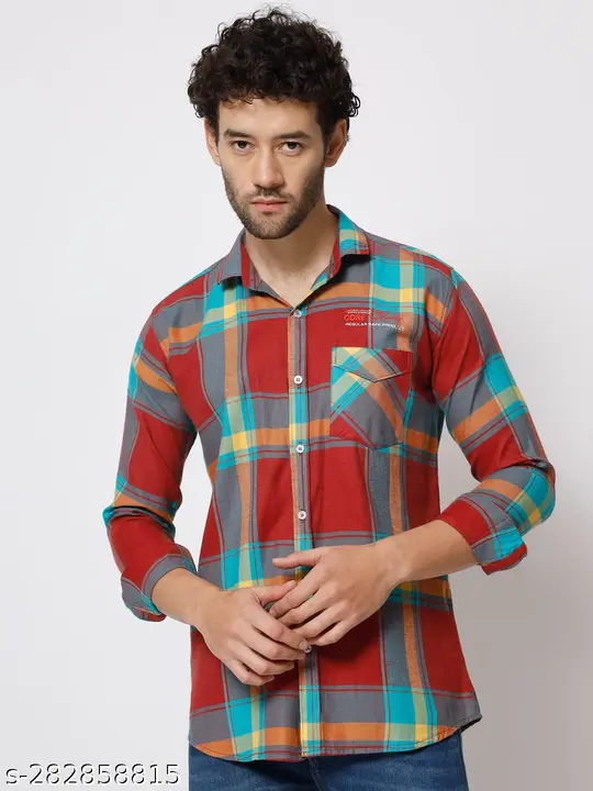 Men polycotton checked stylish single pocket shirt 3 colour all size M L uploaded by business on 6/22/2023