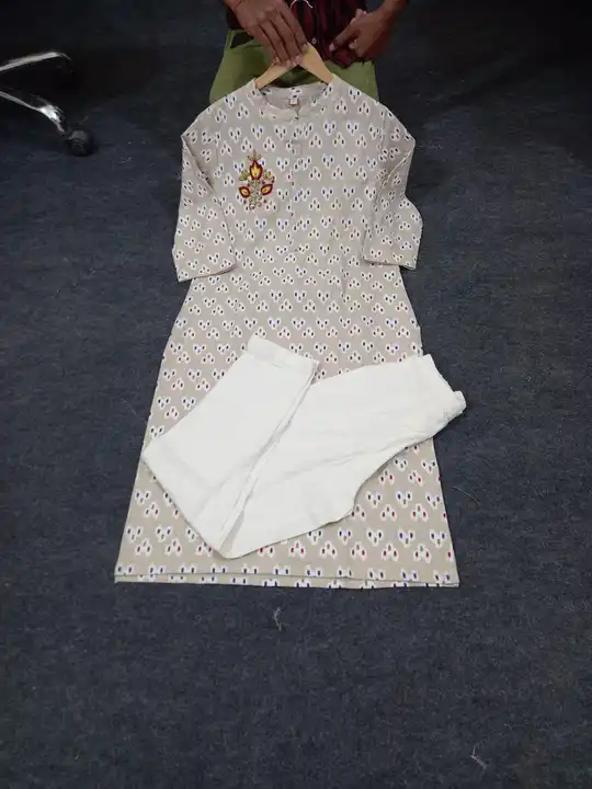 Cotton flex printed kurti with cotton flex pants embellished with hand work embroidery  uploaded by business on 6/22/2023