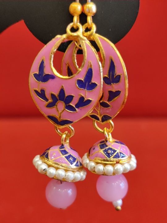 Oval shaped Meenakari Jhumki with single pearl drop uploaded by business on 3/14/2021