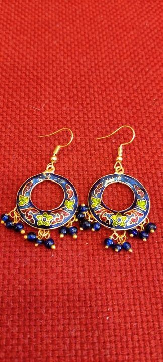 Small Meenakari chand bali with 9 Pearl drops uploaded by business on 3/14/2021