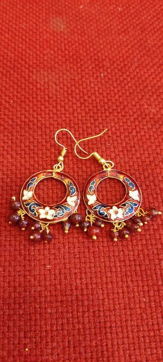 Small Meenakari chand bali with 9 Pearl drops uploaded by Dhanwantri jewels on 3/14/2021
