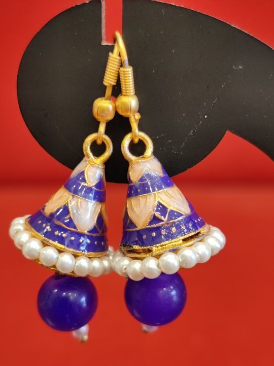 Cone shaped Meenakari Jhumki with single pearl drop uploaded by business on 3/14/2021