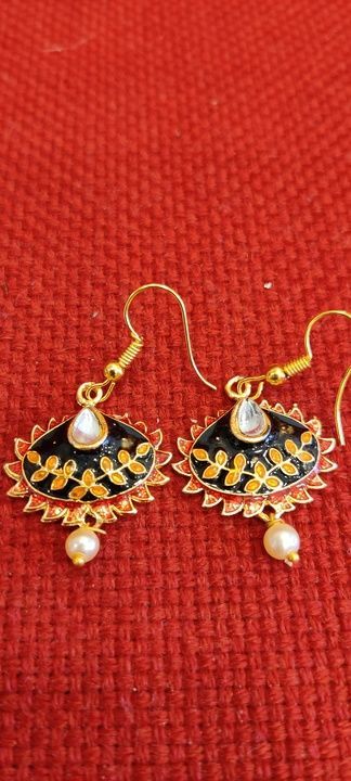 Meenakari & kundan earring with single pearl drop uploaded by business on 3/14/2021
