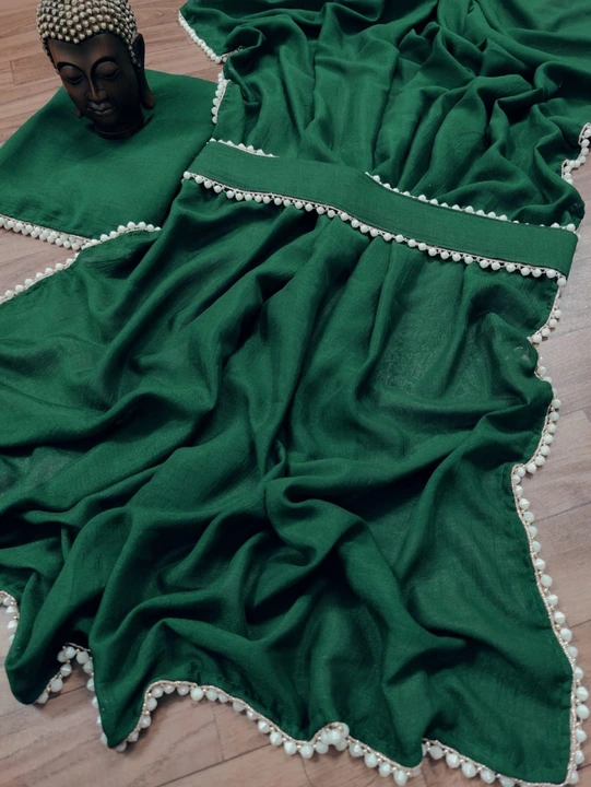 Ever green simple designer pearl lace work saree with belt uploaded by Teeya Creation on 6/23/2023