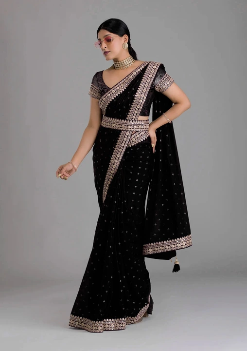 Designer embroidery lace work saree with foil print all over saree uploaded by Teeya Creation on 6/23/2023