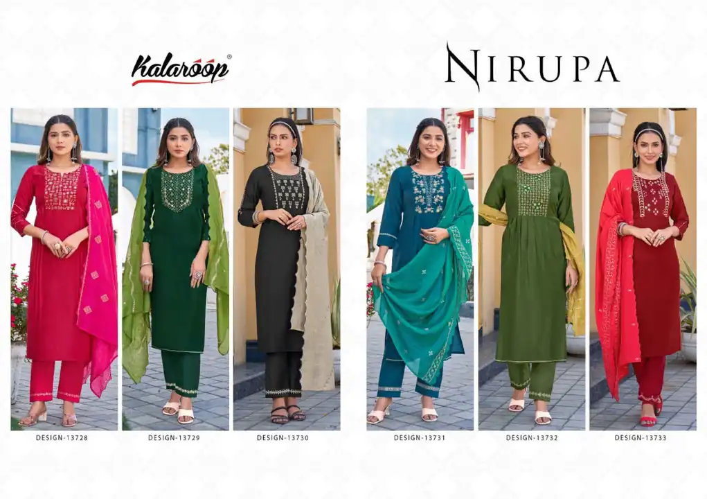 Post image ▪Top:- *fancy Deluxe Fabrics* With Coding work &amp; Nyira Pettarn

 ▪Bottom:- *Fancy Deluxe with work* 

 ▪Dupatta:- *Chanderi silk with sequence work* &amp; *Border Laser Cutting* 

*▪Total Design:- 06*

*▪Size:-  M, L, XL, XXL, 3XL*