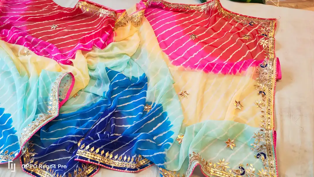 Fabric 60 grm jorjet leheriya saree 💕 witj blouse price only 1350+$ uploaded by Gota Patti manufacturing on 6/23/2023