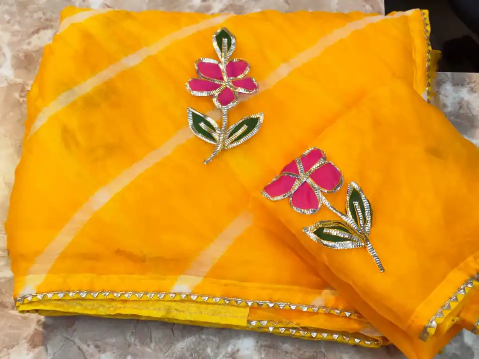 Fabric organja lehriya saree 💕
Witj blouse price only 750+$ uploaded by Gota Patti manufacturing on 6/23/2023