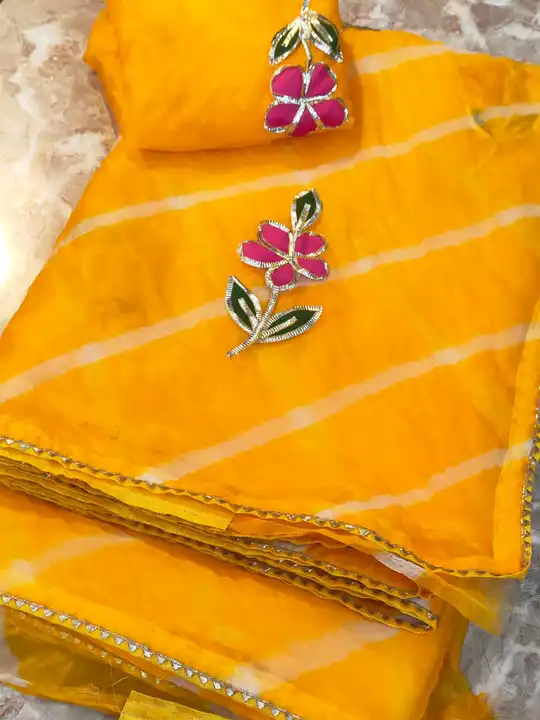 Fabric organja lehriya saree 💕
Witj blouse price only 750+$ uploaded by Gota Patti manufacturing on 6/23/2023
