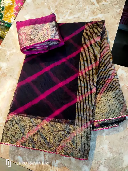 😍😍new launched 
Nice beautiful organza jari border saree with bful hand tie nd die lehria on allov uploaded by Gota Patti manufacturing on 6/23/2023