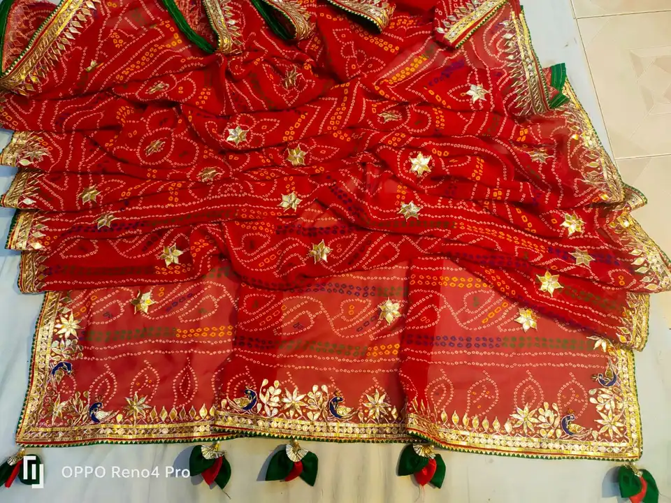 Fabric 60 grm jorjet bhandhej saree 💕 with blouse price only 1460+$ uploaded by Gota Patti manufacturing on 6/23/2023
