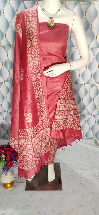 Batik print silk suits uploaded by WeaveMe India on 6/23/2023