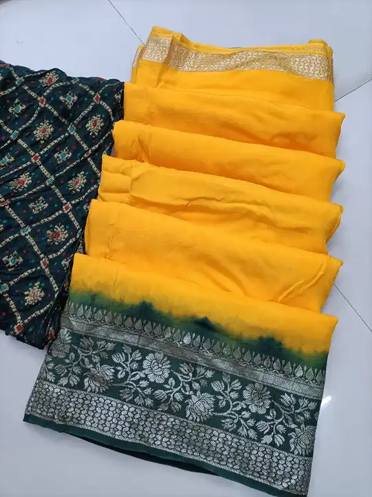 Super new design launch👉👉pure rasien CHAT PALU banrshi  silk fabric👉banrshi zari border CHAT PALU uploaded by Gota Patti manufacturing on 6/23/2023