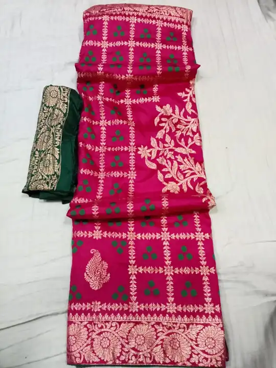 Super new design launch👉👉pure rasien banrshi doal silk fabric👉banrshi. Meena bandej gulti👉contra uploaded by Gota Patti manufacturing on 6/23/2023